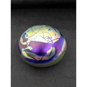 Anton Intaglio Art Glass Paperweight Iridescent spiderweb abstract orb 5"